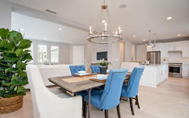 Beautiful chandelier accents the dining room